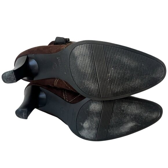 Predictions Womens 11 High Heel Brown Suede Slouchy Boots Mid Calf Boho Hippie - Picture 8 of 16